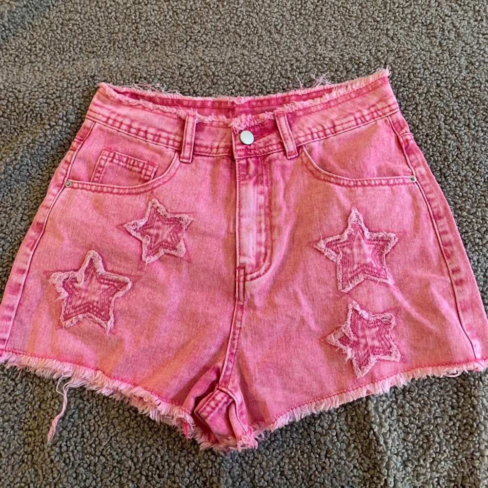 Pink denim shorts